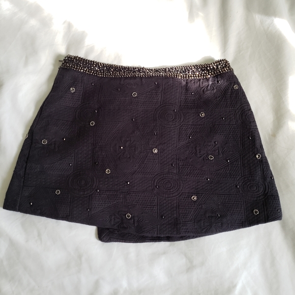 Zara beaded waist navy blue mini skirt 100% cotton - Picture 2 of 8